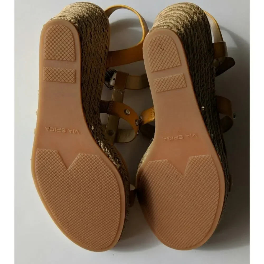 Via Spiga Indya Studded Wedge Sandal Open Toe Adjustable 8M New